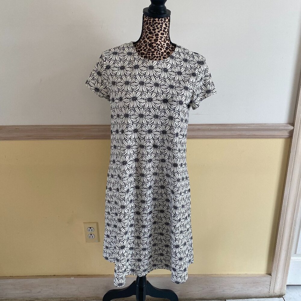 J.McLaughlin Womens White Black Floral Daisy‎ Print Short Sleeve Shift Dress S